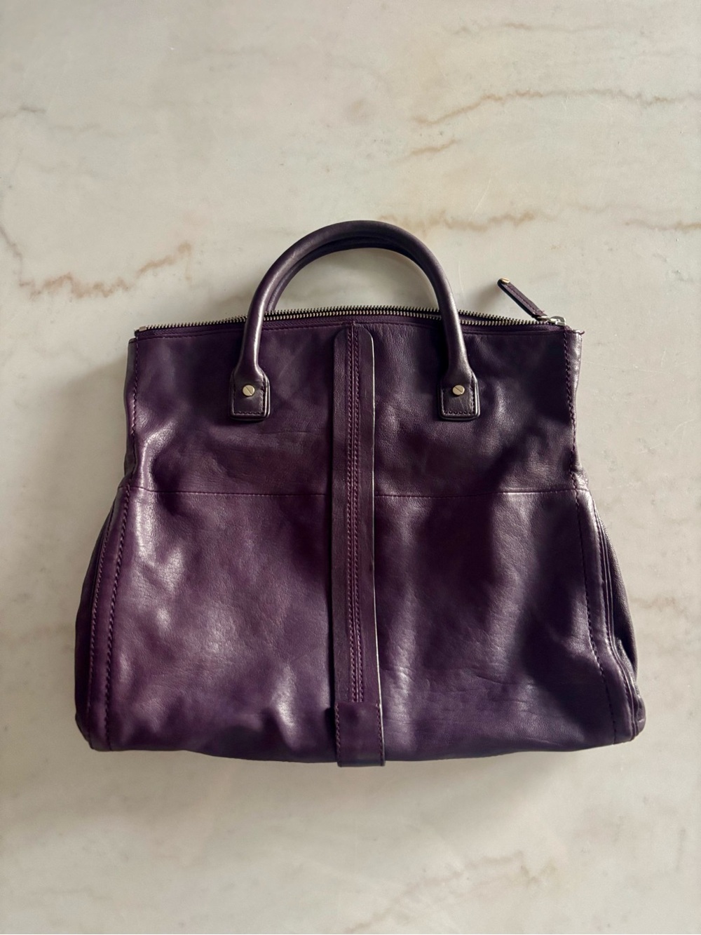 Banana Republic Purple Leather Satchel Tote Bag